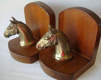 Vintage Bookends Brass Horse Heads