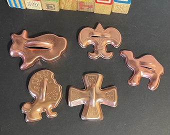 Vintage Aluminum Copper  Cookie Cutters  Lot of 5