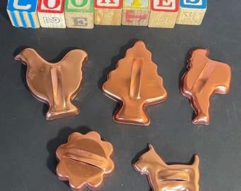 Vintage Aluminum Copper  Cookie Cutters  Lot of 5