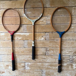 Vintage Badminton set of 3 Red White Blue