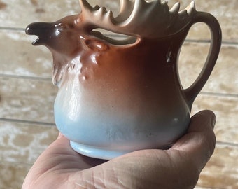 Vintage Austria Deer Stag Moose Elk Creamer Pitcher Ceramic Pottery