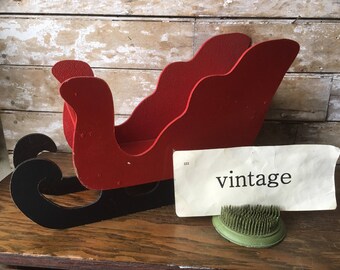 Vintage Shabby Chic Red Sled or Sleigh Handmade Wooden