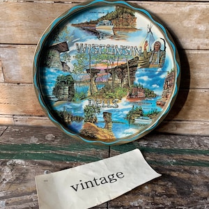 Vintage Wisconsin Dells Wisconsin Tin Metal Plate Tray Platter