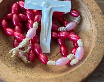 Vintage Rosary Plastic Pretty Red and Pink