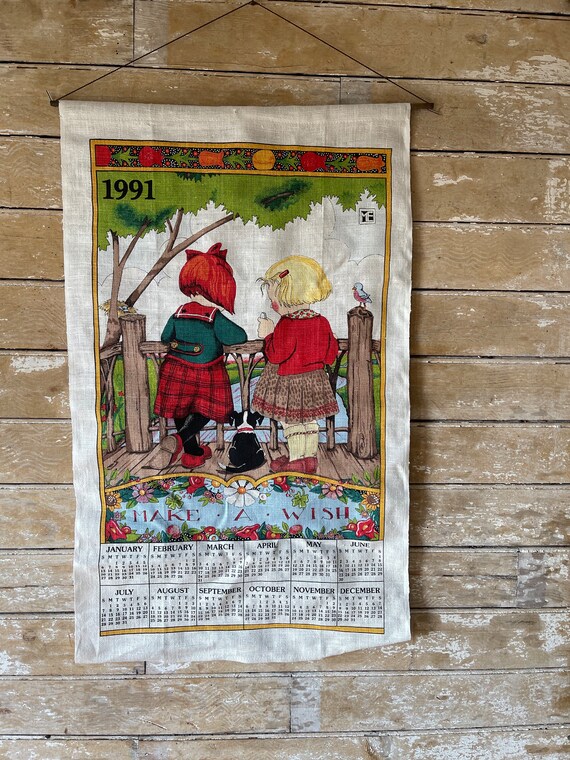 Vintage 1991 Linen Calendar Wall Hanging Little Girls Adorable - Etsy