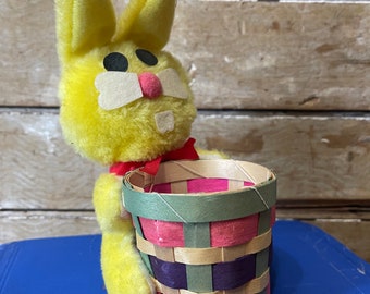 Vintage Plush Bunny or Rabbit With Basket 1950s or 60s