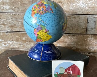 Vintage World Globe Ohio Art Medium Bank Tin