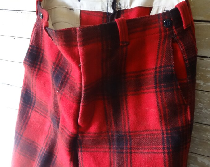 Vintage Buffalo Plaid Wool Hunting Pants Red Black Etsy