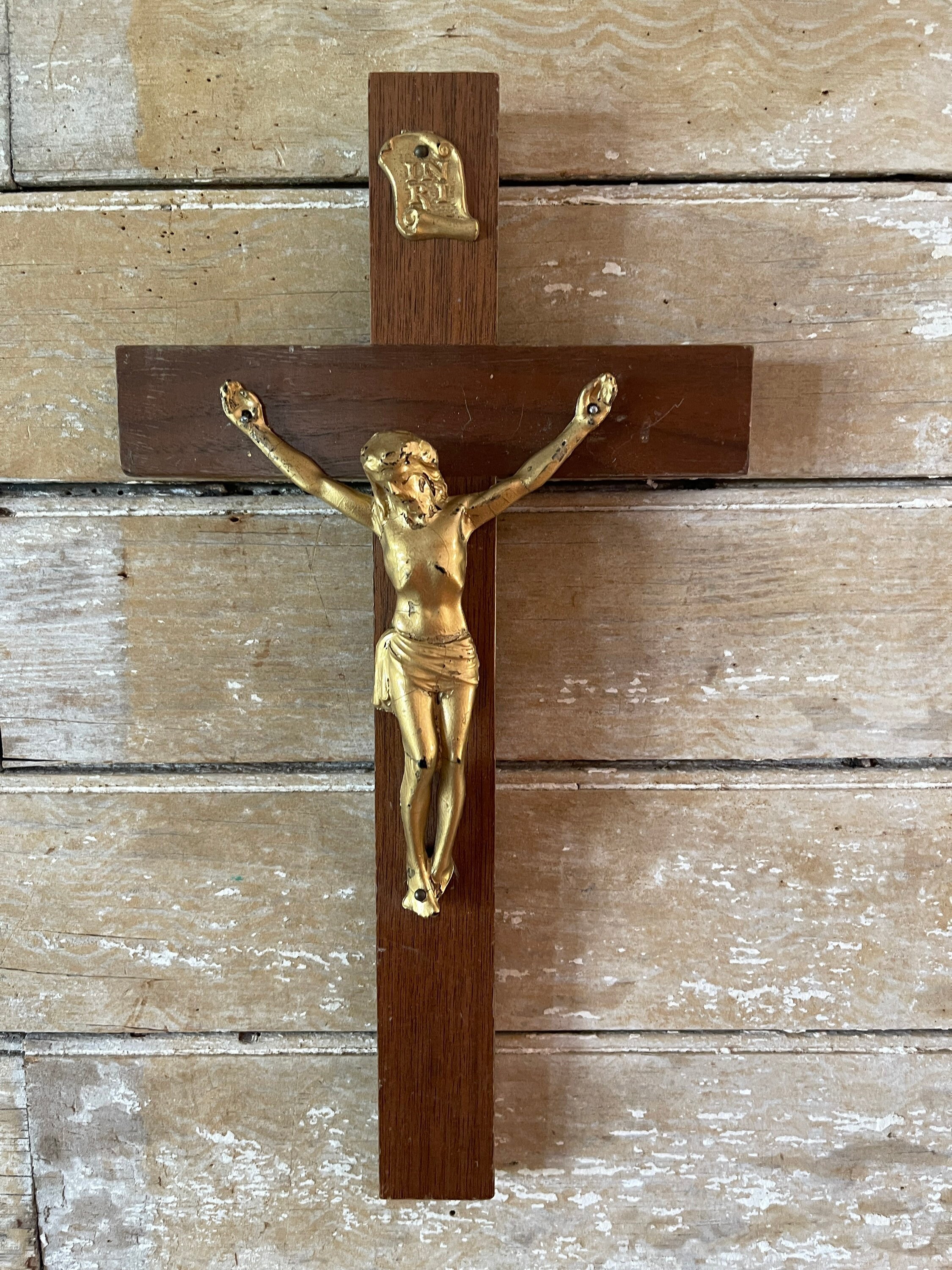 Vintage Crucifix Cross Jesus Christ INRI Metal and Wood Vintage Crucifix Cross Jesus Christ INRI Metal and Wood