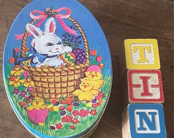 Vintage Bunny Rabbit Candy or Cookie Tin Container