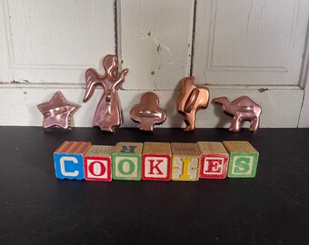 Vintage Copper Holiday Christmas Cookie Cutters  Lot of 5