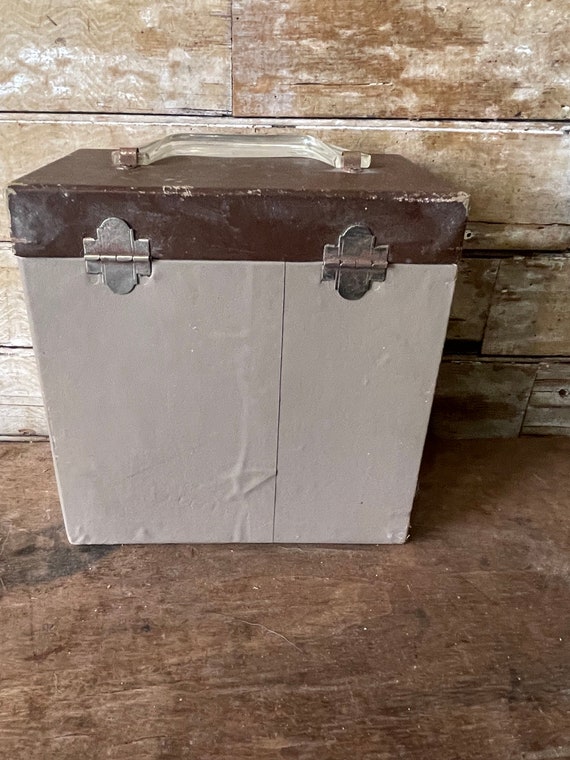 Vintage Record Case Gray Brown 1950's or 60s - image 2
