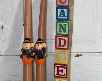 Vintage Scarecrow Pillar Taper Candles  Wax Couple Adorable