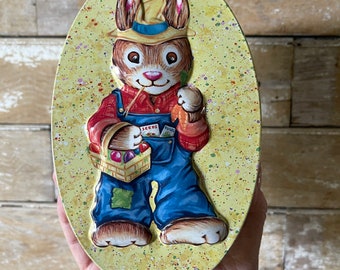 Vintage Bunny Rabbit Candy or Cookie Tin Container