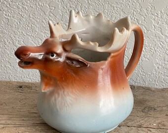 Vintage Austria Deer Stag Moose Elk Creamer Pitcher Ceramic Pottery