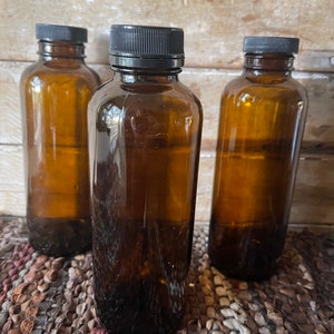 Vintage Brown Amber Glass Bottles set of 3