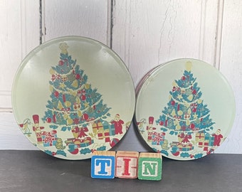 Vintage Christmas Cookie Tin set 2 Christmas Tree