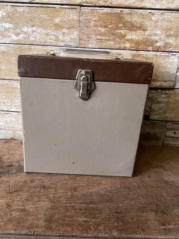 Vintage Record Case Gray Brown 1950's or 60s - image 1