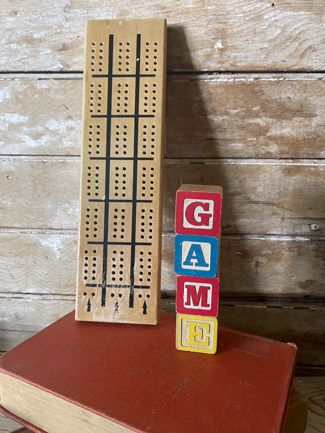 Vintage Wooden Cribbage Board With Pegs Etsy