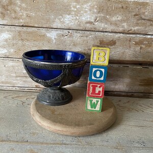 Vintage Bowl Blue Cobalt Glass and Silver Plated