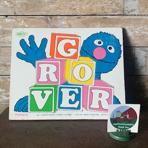 Vintage Playskool Grover Sesame Street Wood Tray Puzzle 1970’s