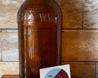 Vintage Amber Brown Bleach Bottle 50's-60's White Fleecy