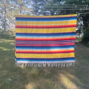 Vintage Mexican Hippie Blanket or Sherepe  Multi Colors