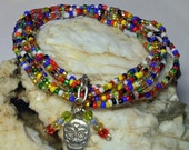 Sugar Skull Day of the Dead Seed Bead Anklet, Multilayered 6 Strand, Multicolored Stretch Anklet, Goth, Festive Charm Anklet