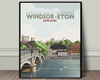 Windsor and Eton bridge Windsor Royal Berkshire art print, art decor, vintage retro travel railway  advert print, modern travel art print