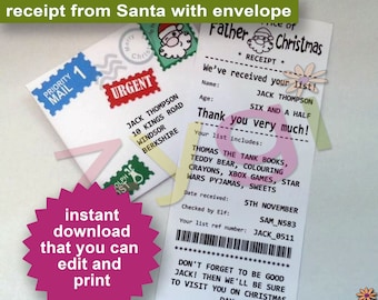 Letter from Santa- Christmas List Receipt Naughty or Nice- Printable- Editable- you edit- you print- INSTANT DOWNLOAD