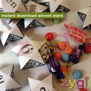Advent stars calendar kit- Christmas decoration printable kit- Printable- you print- INSTANT DOWNLOAD