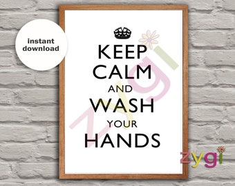 Wash your hands  Printable poster- Keep Clam- Vintage- Printable- you print- INSTANT DOWNLOAD