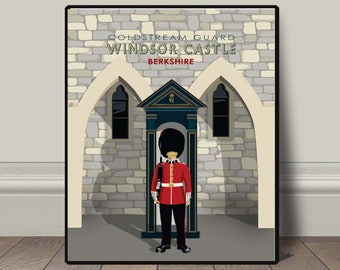 Windsor Castle Coldstream Guard print Windsor art print decor, vintage retro travel railway advert poster, modern travel art print