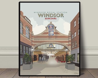 Windsor Royal Station Shopping Berkshire print, Jubilee Arch art decor, vintage retro travel railway  advert print, modern travel art print