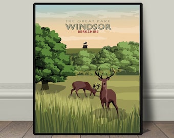 Windsor castle print The Great Park Windsor art print wall decor, vintage retro travel railway advert poster, modern travel art print