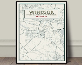 Windsor castle print map Windsor Eton Datchet art print decor, vintage retro travel railway advert poster, modern travel art print