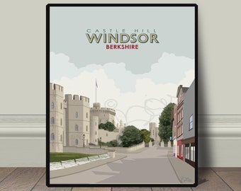 Castle Hill Windsor Royal Berkshire Windsor Castle art print, art decor, vintage retro travel railway  advert print, modern travel art print