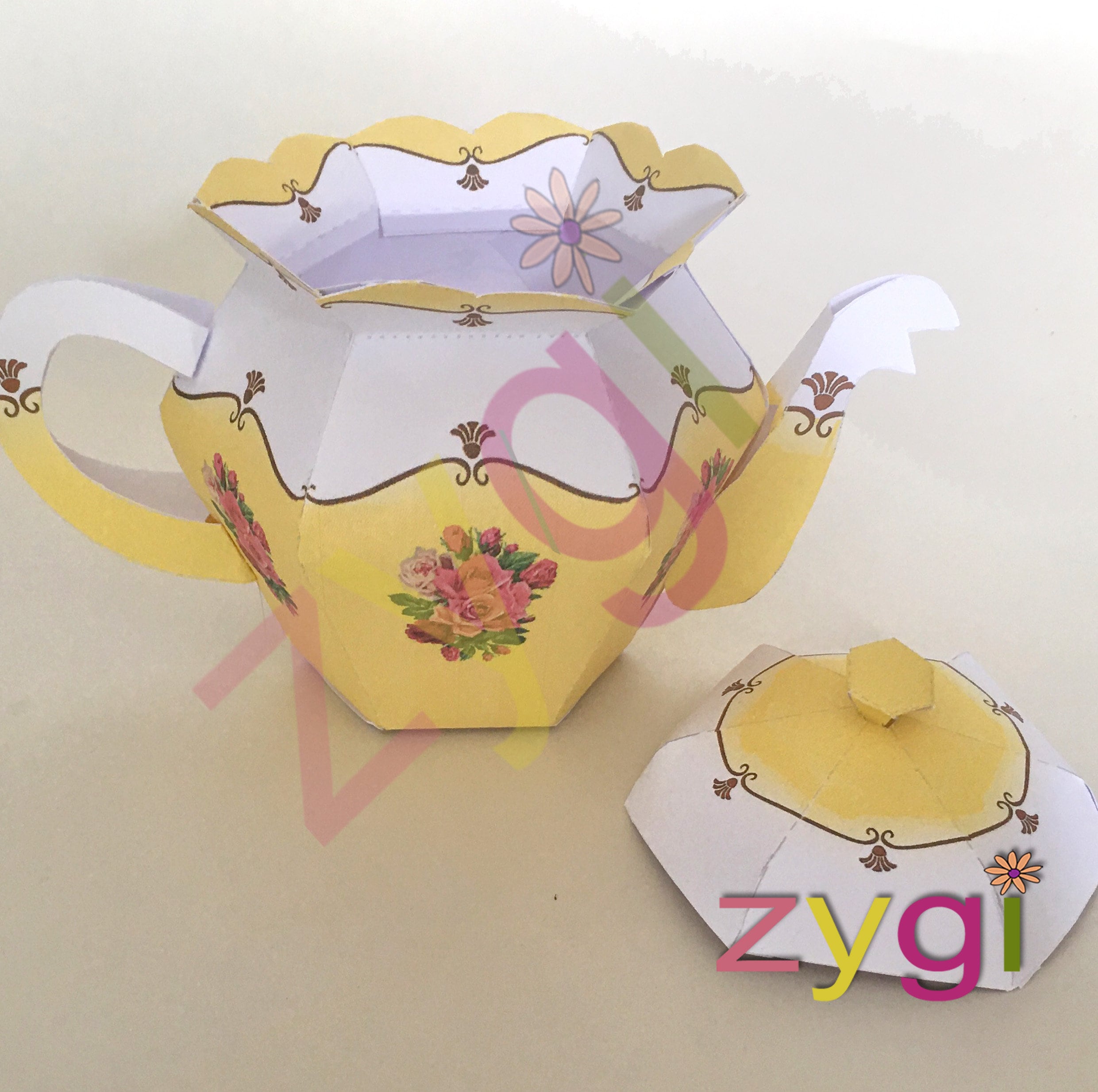 Tea Pot Favor Gift Box with lid Teapot PDF template Tea Party Etsy