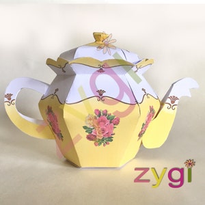 Tea Pot Favor Gift Box with lid Teapot PDF template, Tea Party centrepiece, Alice in Wonderland, Favour, wedding decor- Printable- you print