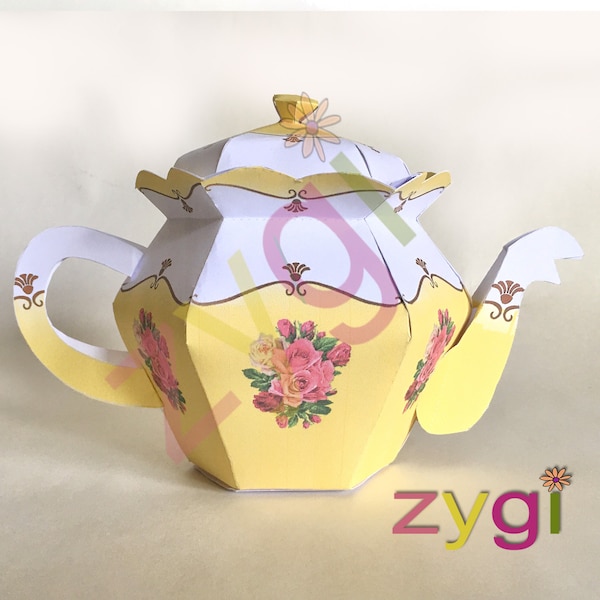 Tea Pot Favor Gift Box with lid Teapot PDF template, Tea Party centrepiece, Alice in Wonderland, Favour, wedding decor- Printable- you print