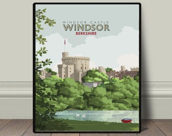 Windsor castle print round tower from Brocas Windsor art print decor, vintage retro travel railway advert poster, modern travel art print