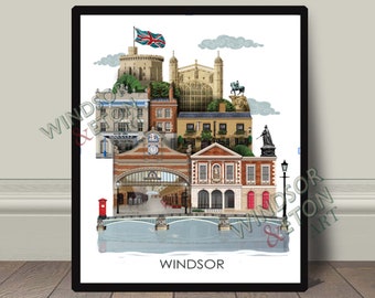 Windsor Great Park landmarks royal Windsor art print wall decor, hand drawn, modern travel art print