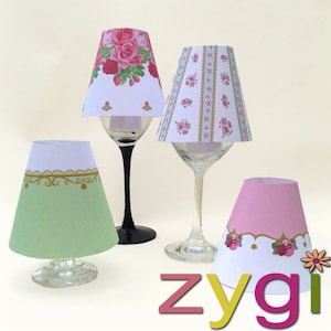Wine glass lamp shades- 4 designs- Vintage Shabby Chic Tea Party Decor Kit- Printable- you print- INSTANT DOWNLOAD