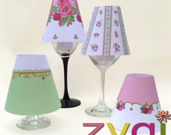 Wine glass lamp shades- 4 designs- Vintage Shabby Chic Tea Party Decor Kit- Printable- you print- INSTANT DOWNLOAD