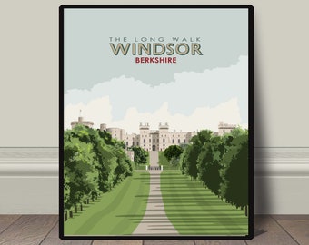 Windsor castle print The Long Walk royal Windsor art print wall decor, vintage retro travel railway advert poster, modern travel art print