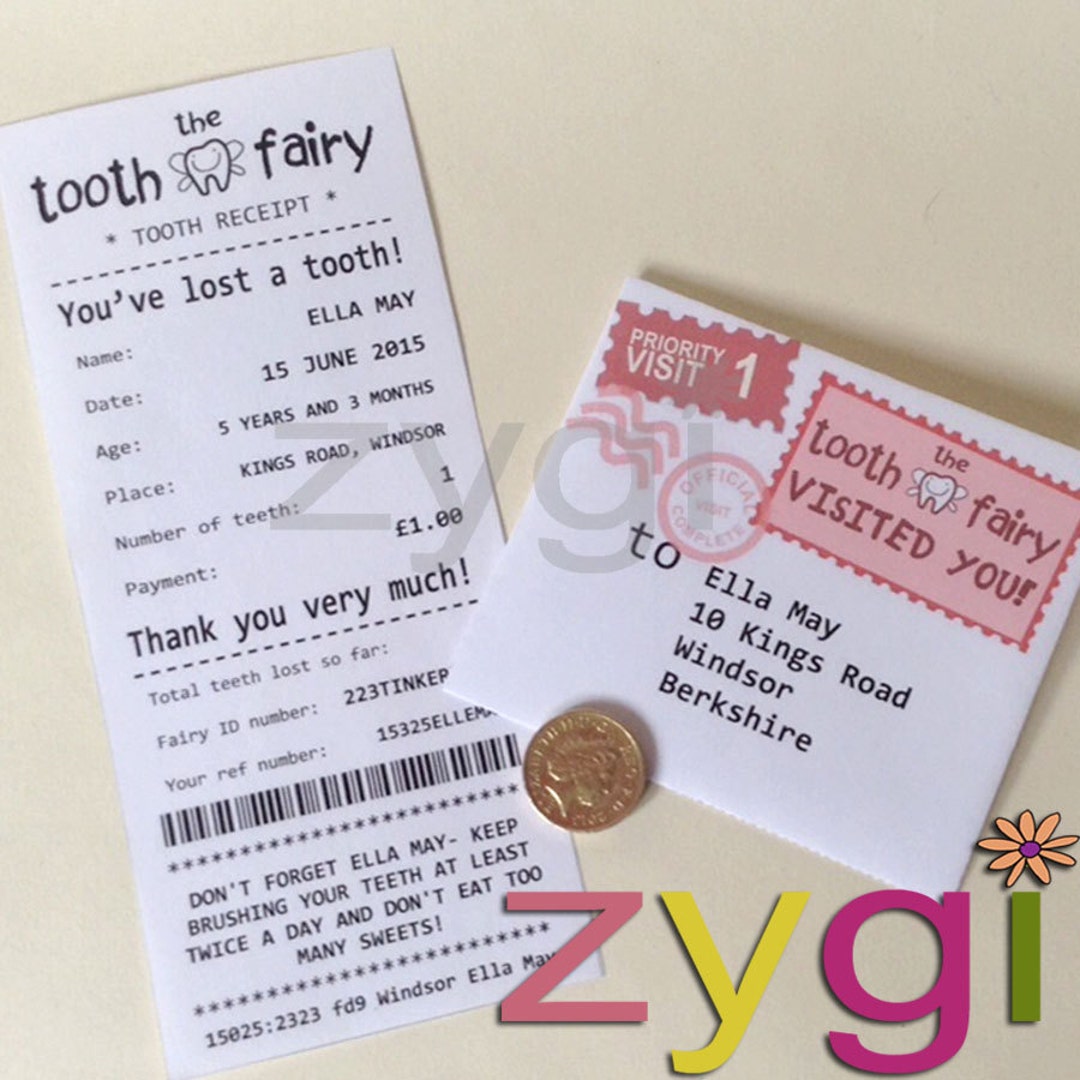 Tooth Fairy Kit- Certificate Receipt and Envelope- Fairy- Printable ...