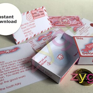 Zahnfee Kit- Zertifikat Quittung Umschlag und Box- Fee- Printable- Editierbar- Sie bearbeiten- Sie drucken- INSTANT DOWNLOAD