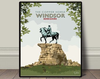 Windsor art print Copper horse Great Park Long Walk Windsor Berkshire print, art print decor, vintage retro print, modern travel art print