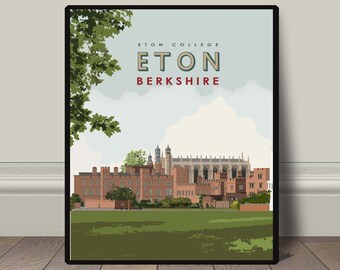 Eton College Windsor Royal Berkshire Eton art print, art decor, vintage retro travel railway advert print, modern travel art print