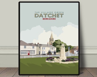 Datchet Windsor Royal Berkshire village green art print, art decor, vintage retro travel railway  advert print, modern travel art print